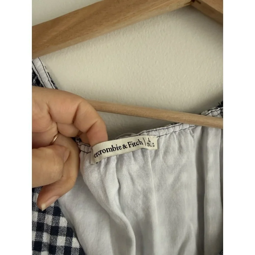 Abercrombie & Fitch Linen Gingham Puff Sleeve Tie Front Crop Top Preppy Coquette